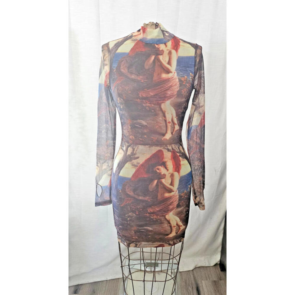 Akira RENAISSANCE PRINT THUMB HOLE MIDI DRESS   sz S